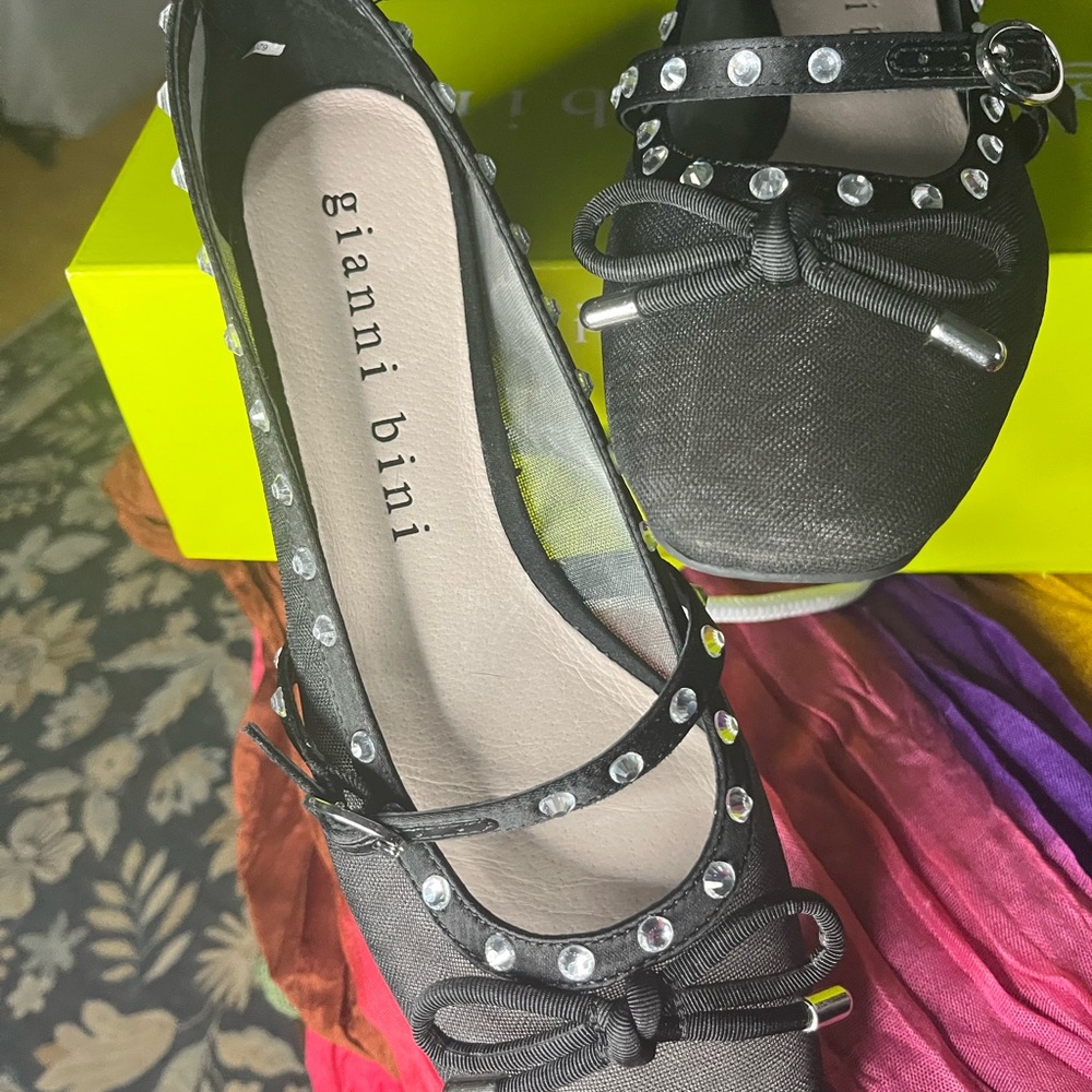 Gianni Bini Black Flats with Studded Details